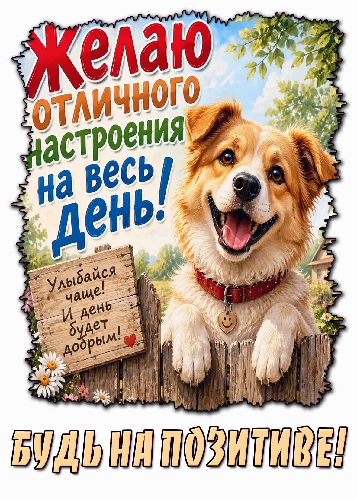Летняя картинка "Желаю отличного настроения на весь день! Улыбайся чаще! И день будет добрым! Будь на позитиве!"