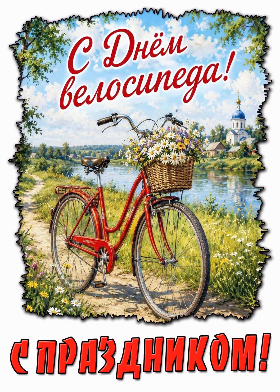 Летняя открытка "С днём велосипеда! С праздником!"