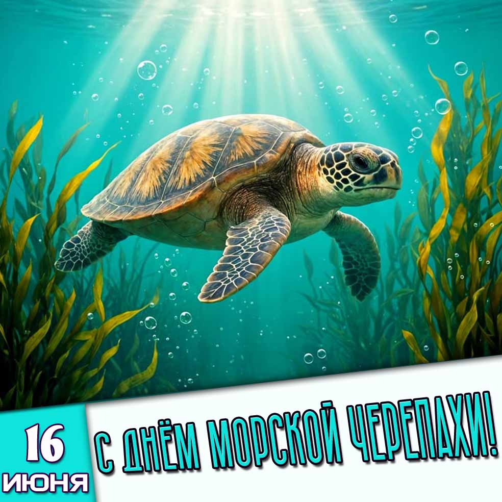 Открытка 16 июня - с днём морской черепахи!
