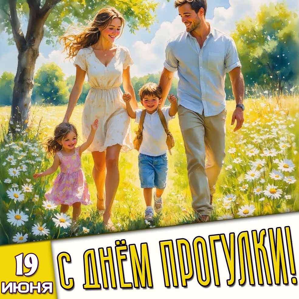 Семейная открытка 19 июня — с днём прогулки!