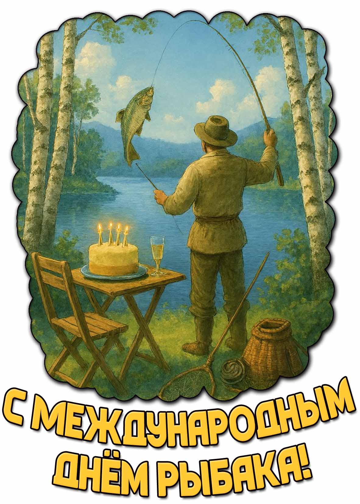 С Международным днём рыбака! - креативная летняя открытка