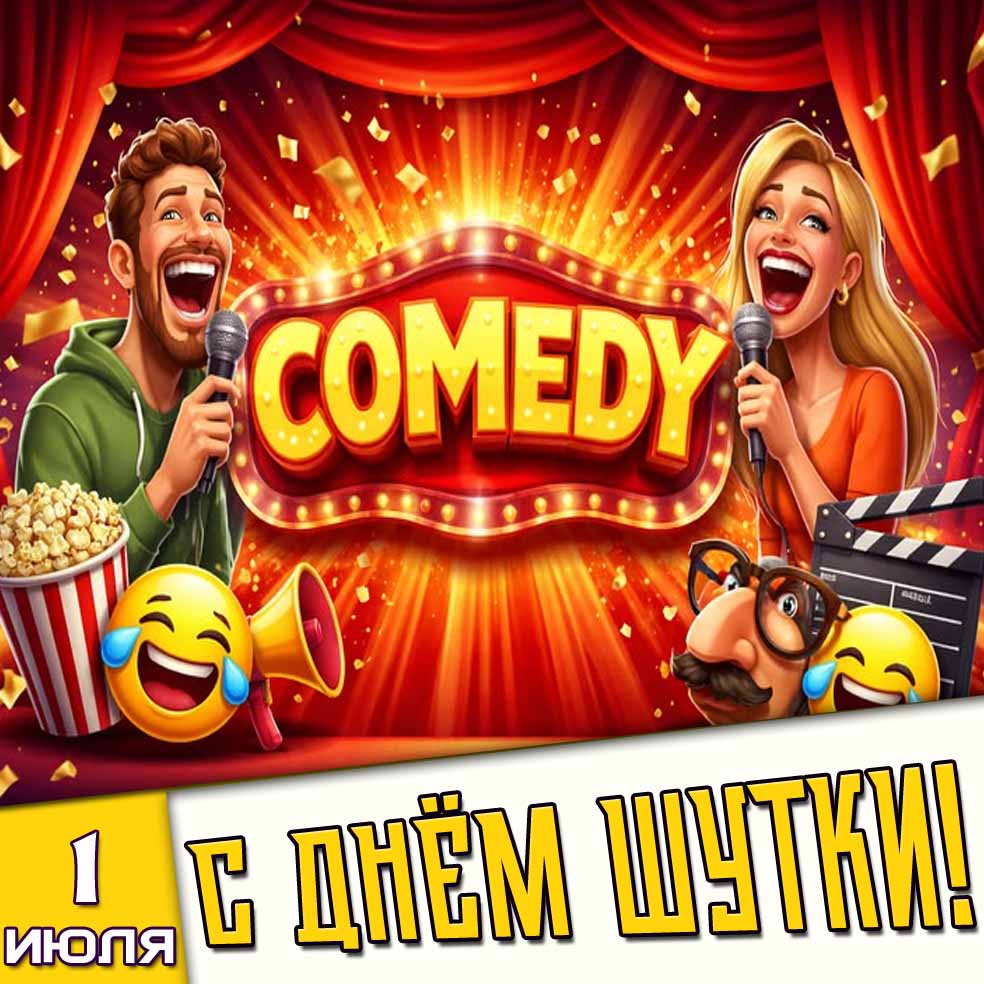 Открытка 1 июля - с днём шутки!