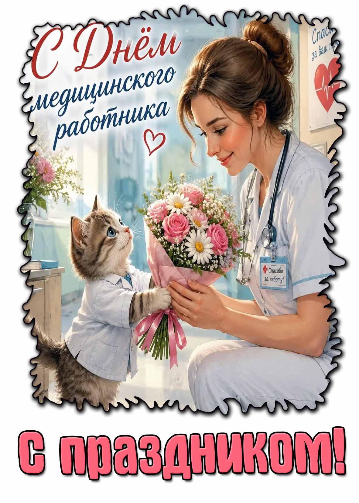 Милая открытка "С днём медицинского работника! С праздником!"