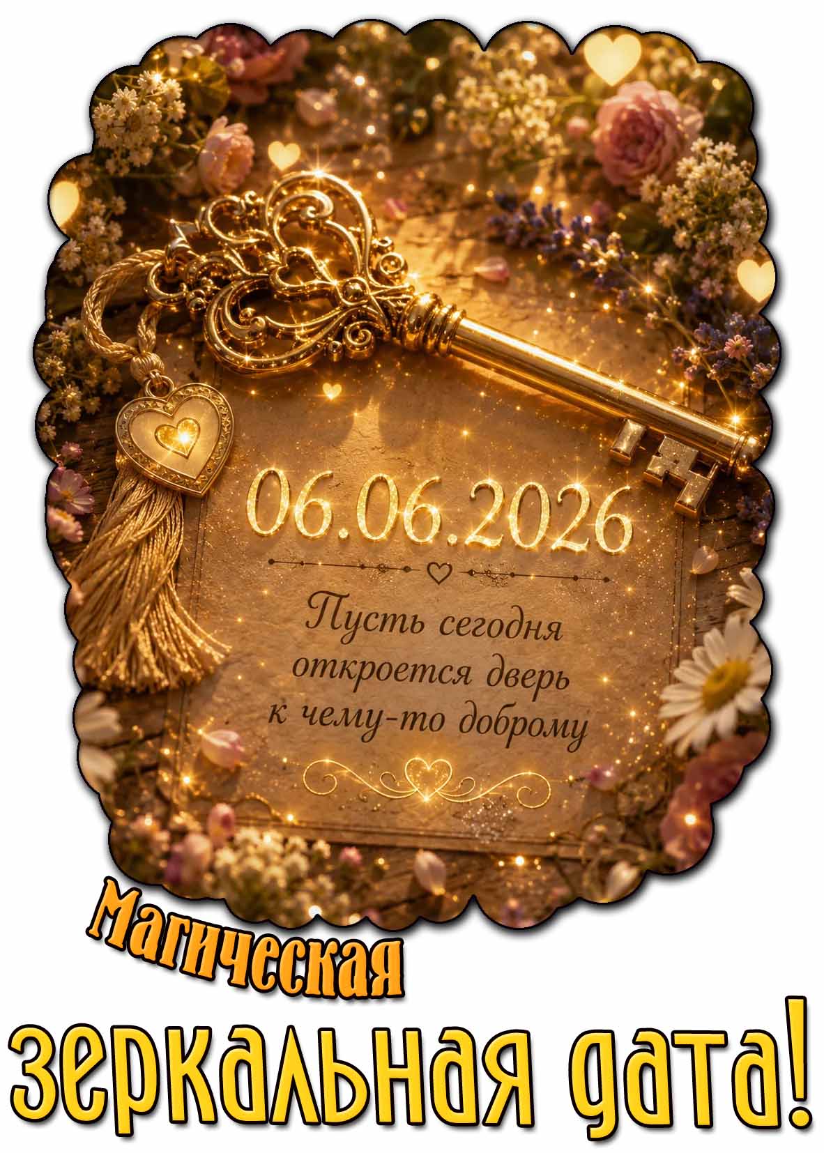 Открытка "06.06.2026 - магическая зеркальная дата! Пусть сегодня откроется дверь к чему-то доброму!"