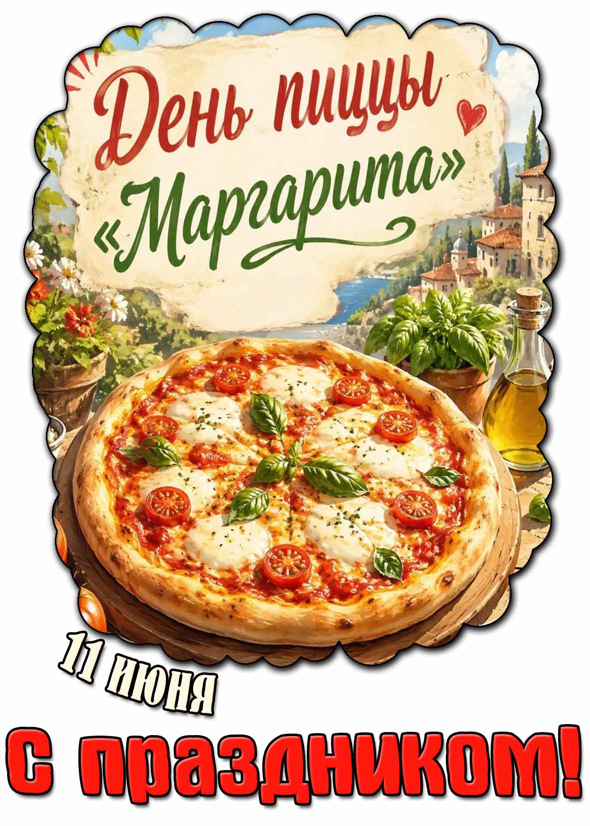Открытка "11 июня - день пиццы Маргарита! С праздником!"