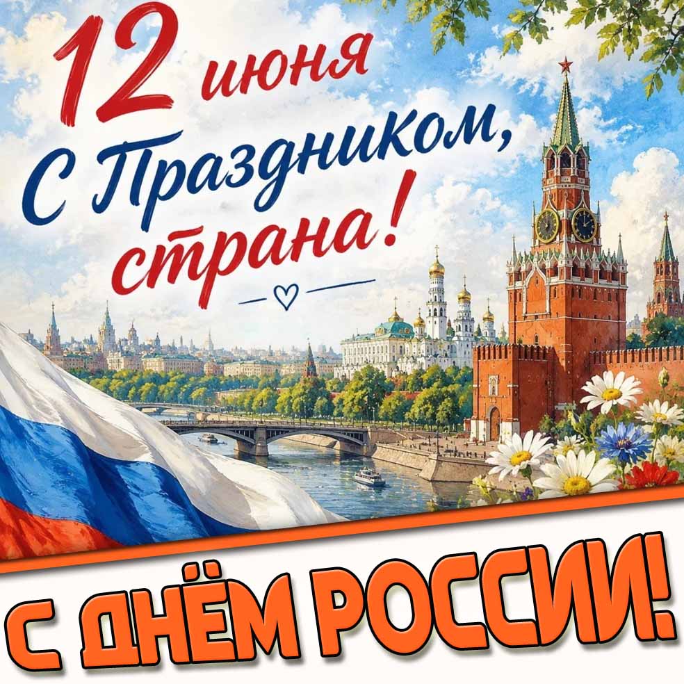 Открытка 12 июня - с праздником страна! С днём России!