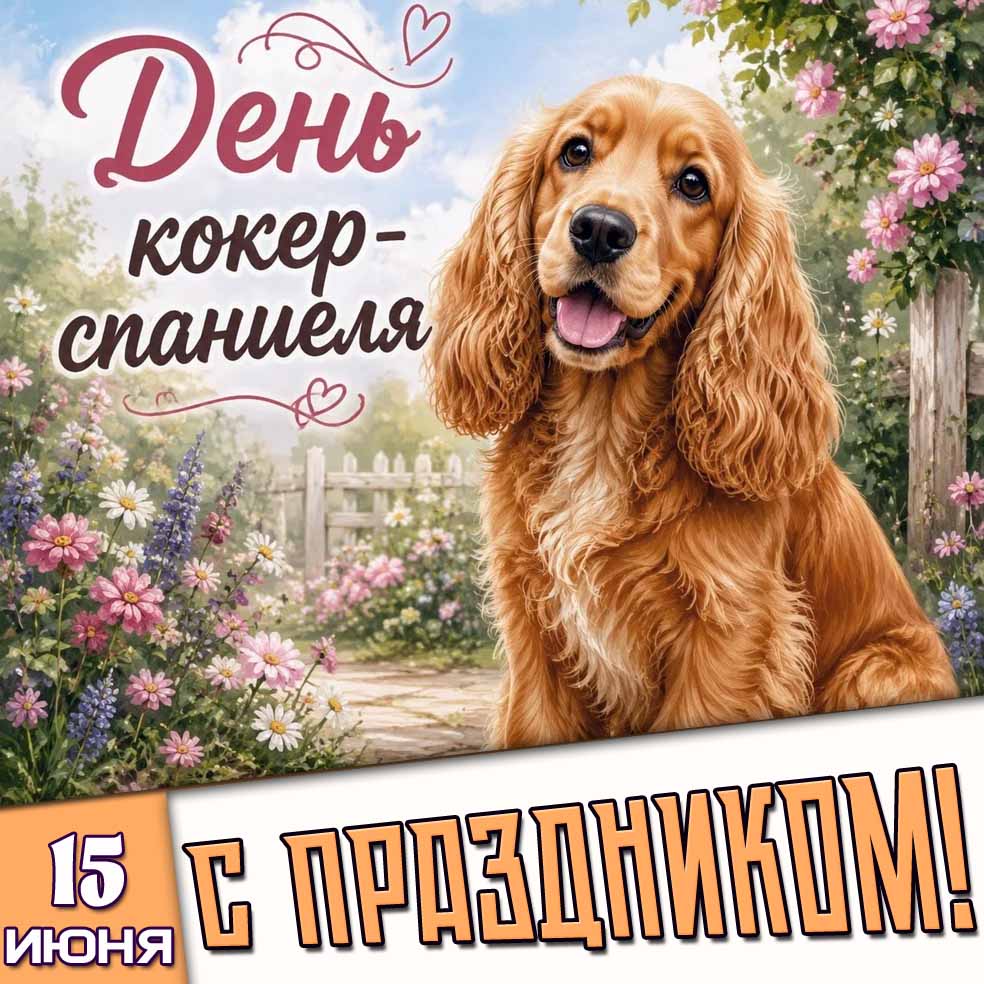 Открытка 15 июня - день кокер-спаниеля! С праздником!