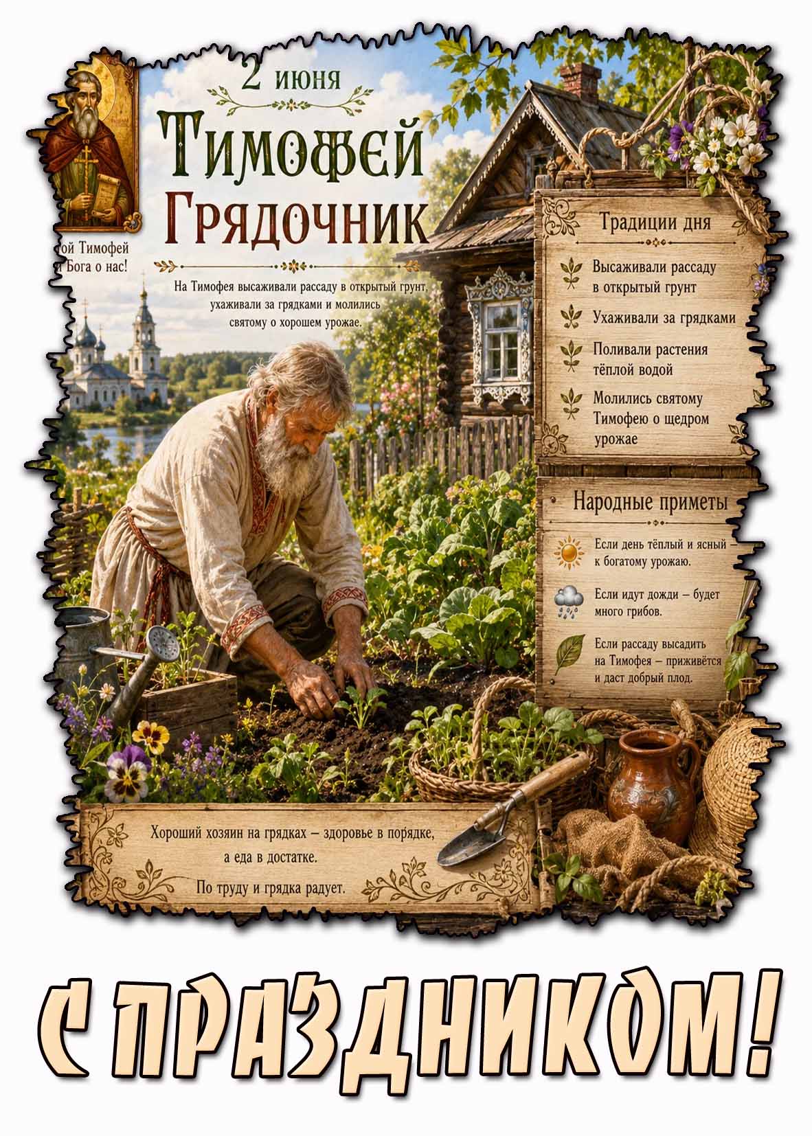 Открытка 2 июня - Тимофей Грядочник! С праздником!