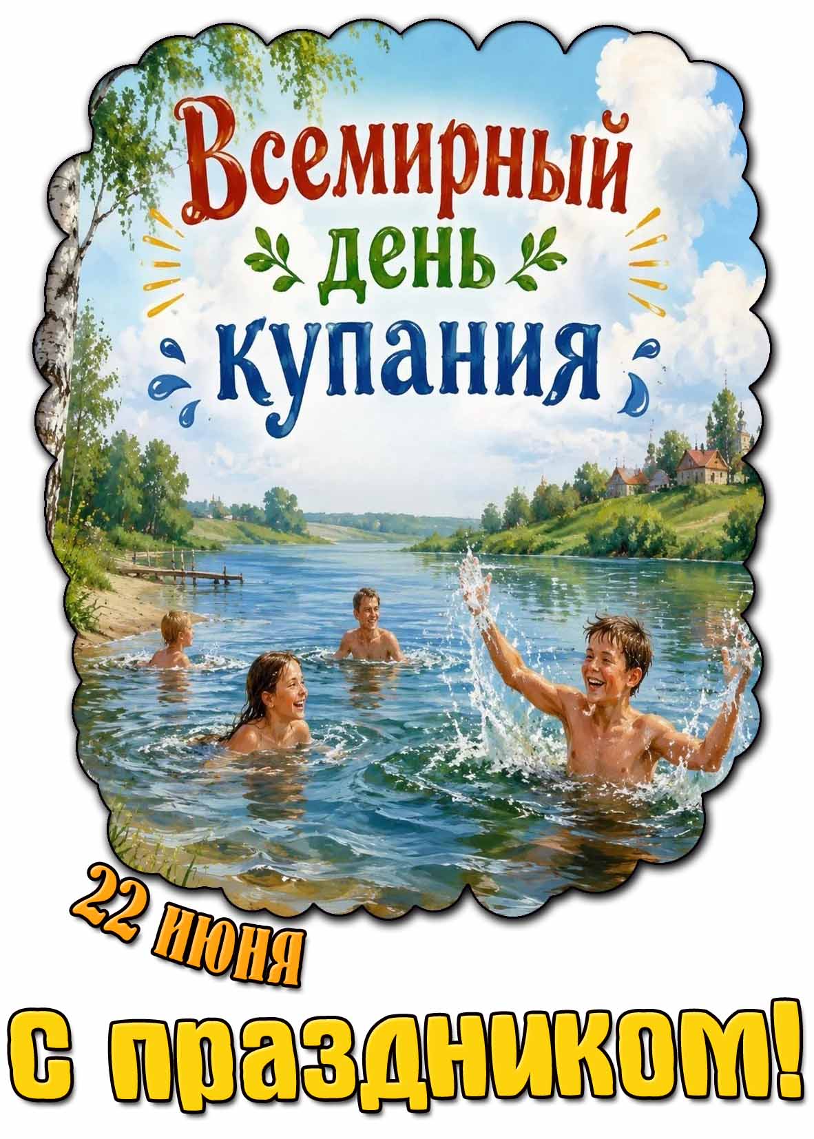 Открытка "22 июня - Всемирный день купания! С праздником!"