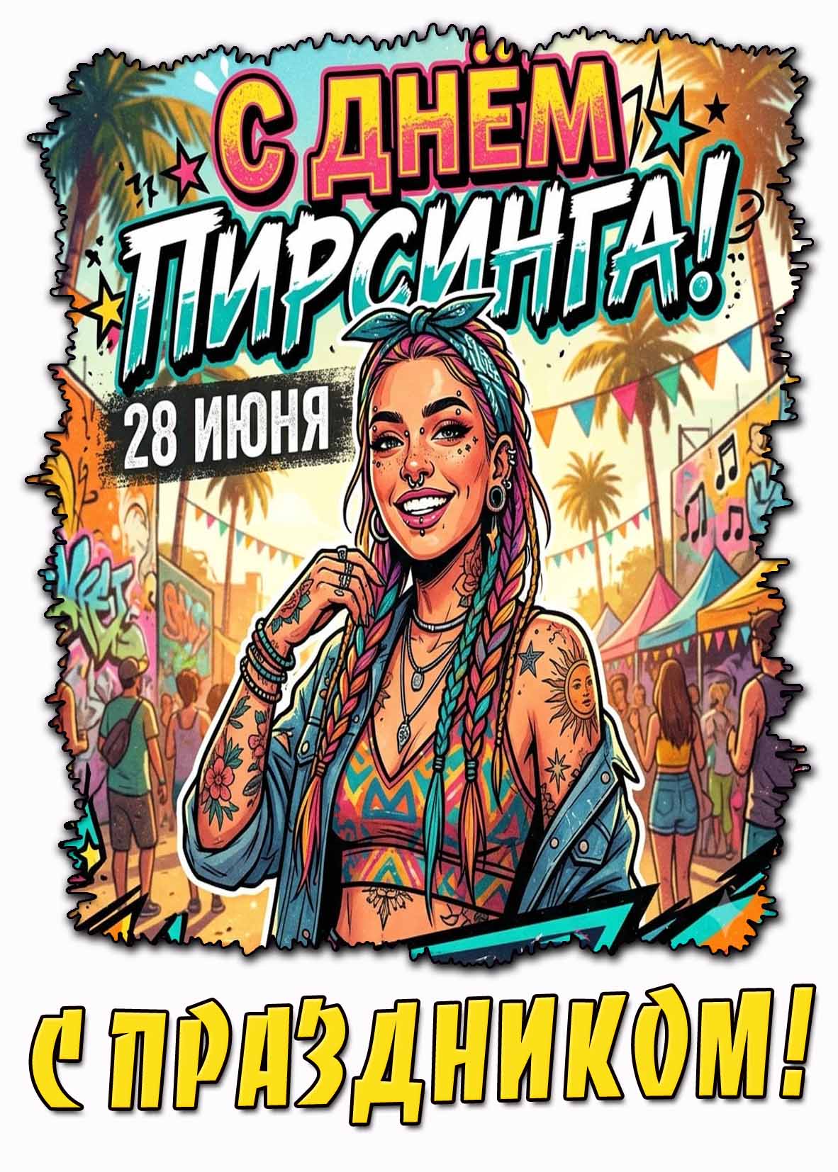 Открытка 28 июня - с днём пирсинга! С праздником!
