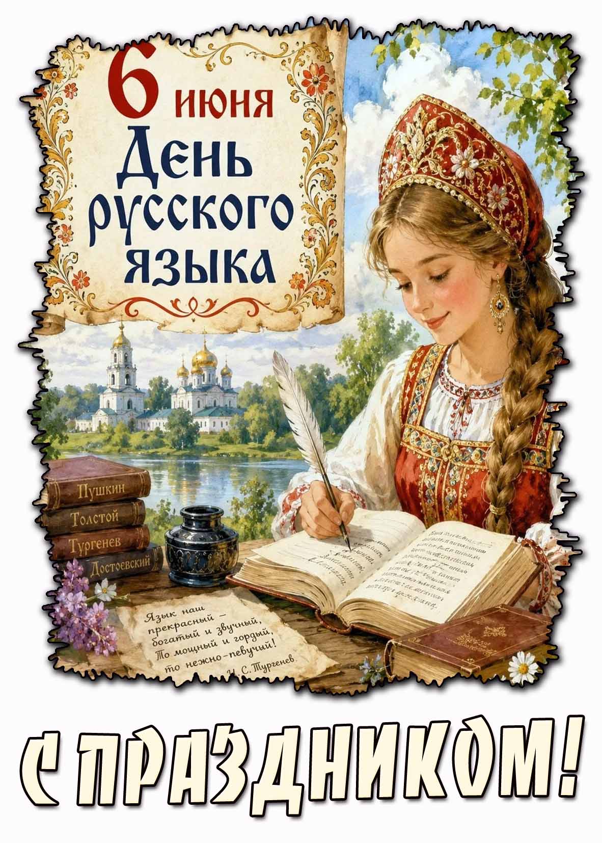 Открытка 6 июня - день русского языка! С праздником!