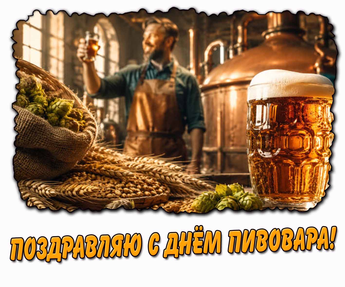 Стильная открытка "Поздравляю с днём пивовара!"