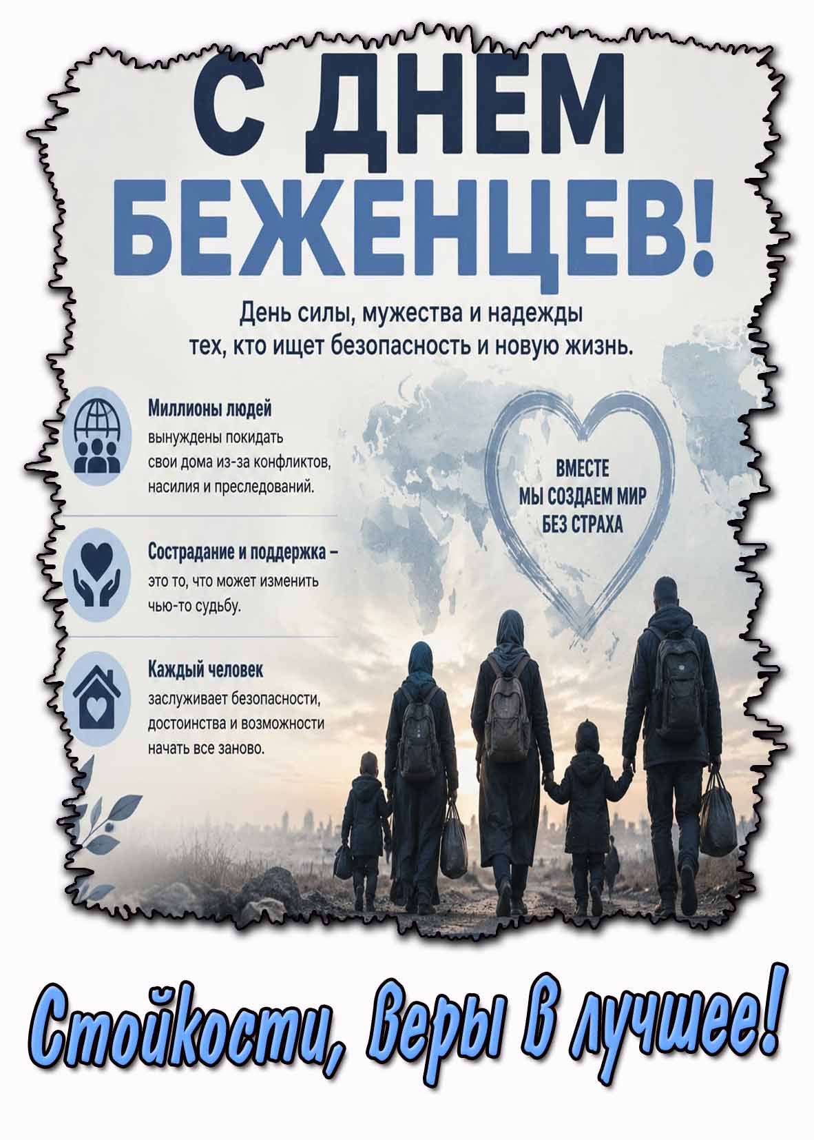 Открытка "С днём беженцев! Стойкости, веры в лучшее!"