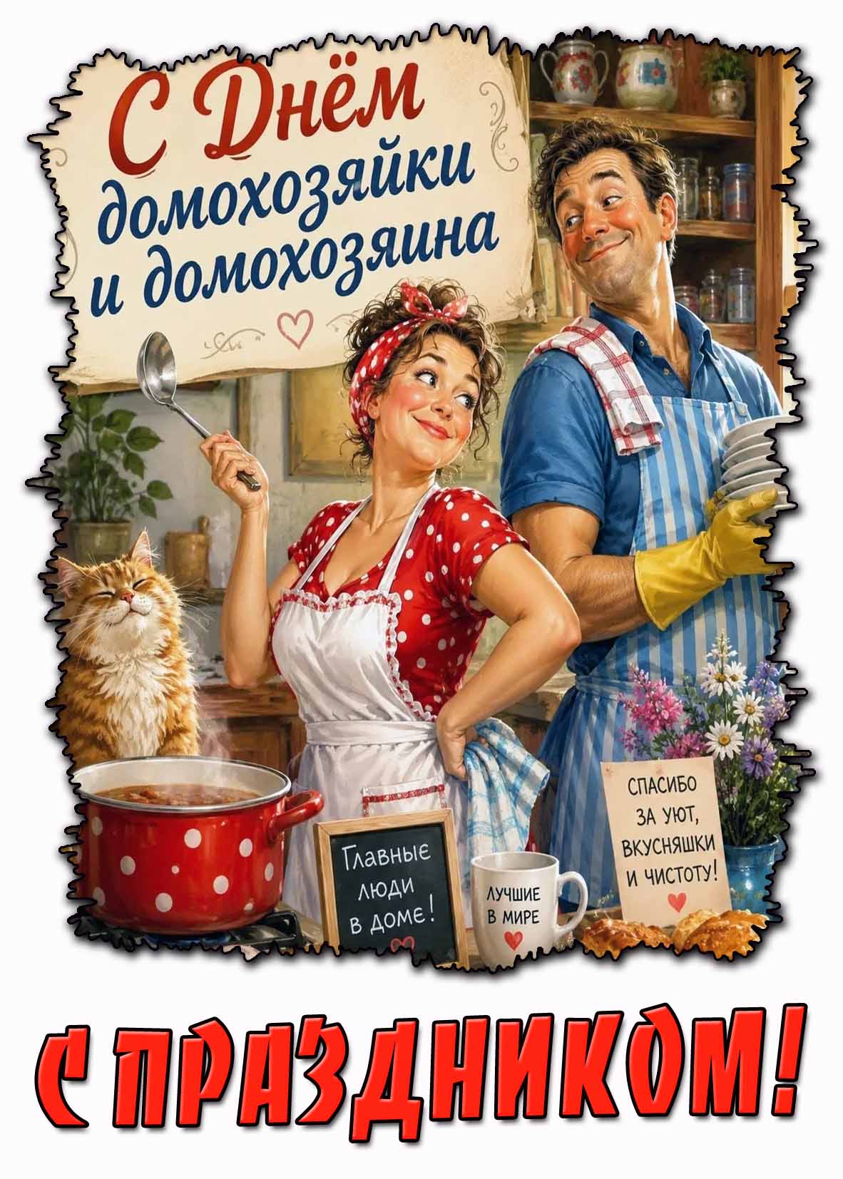Открытка "С днём домохозяйки и домохозяина! С праздником!"
