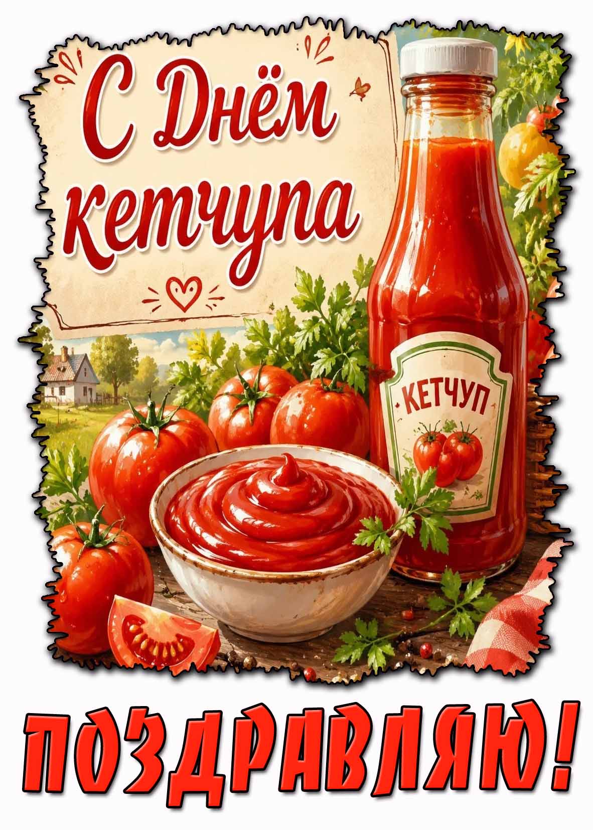 Открытка "С днём кетчупа! Поздравляю!"