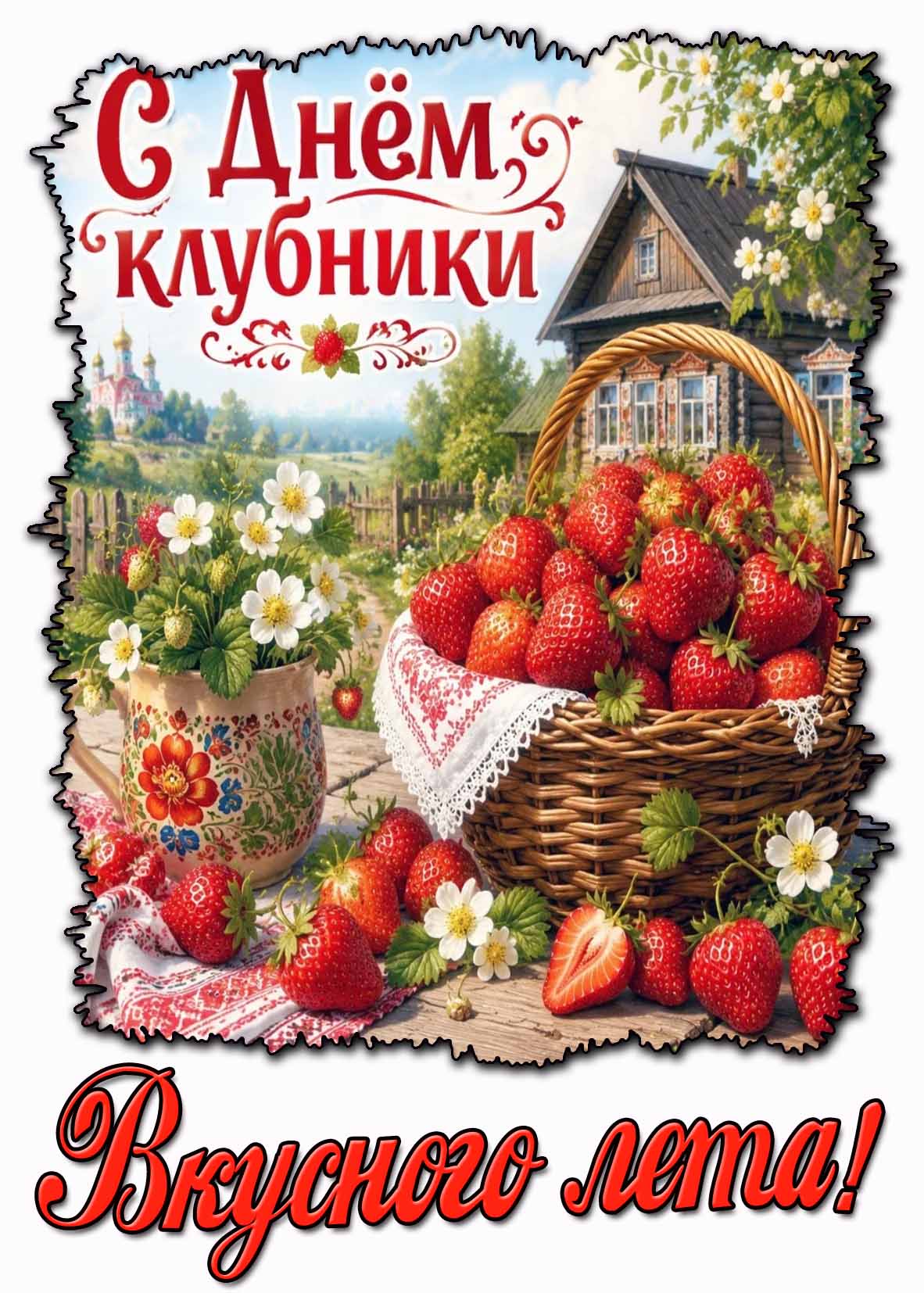 Открытка "С днём клубники! Вкусного лета!"