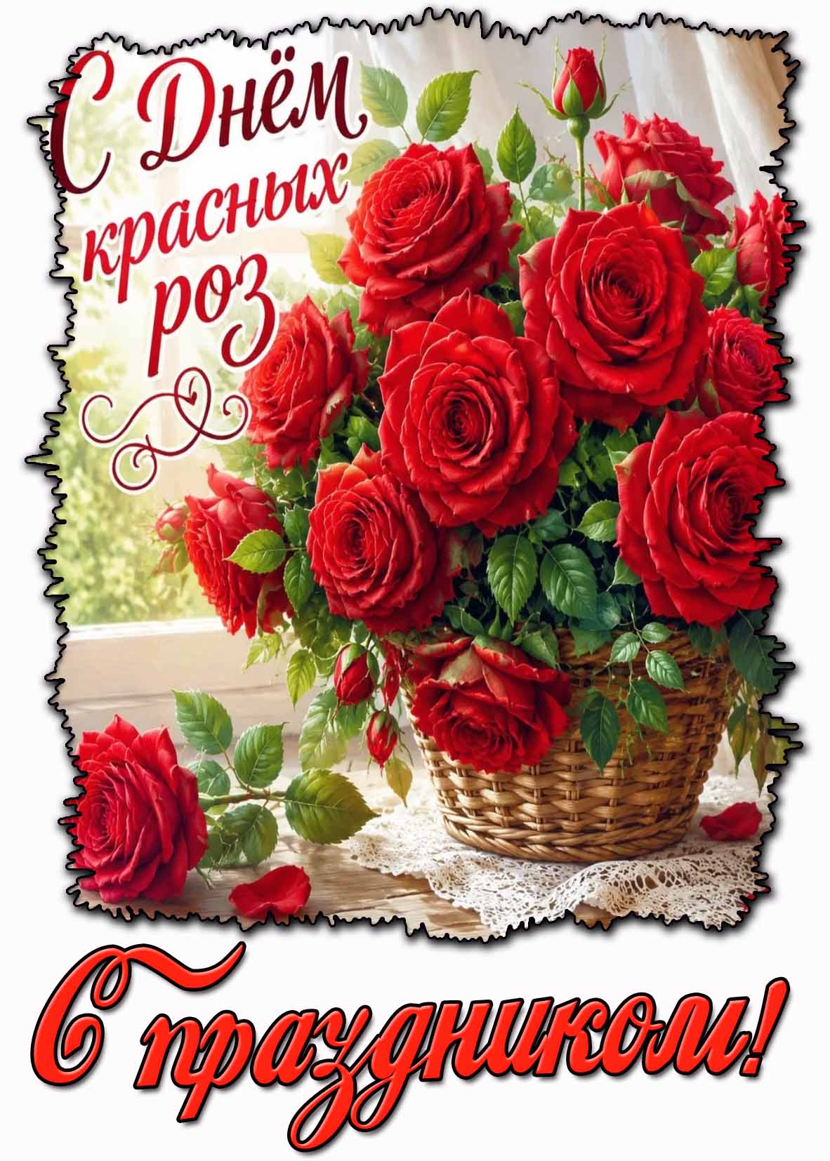 Открытка "С днём красных роз! С праздником!"