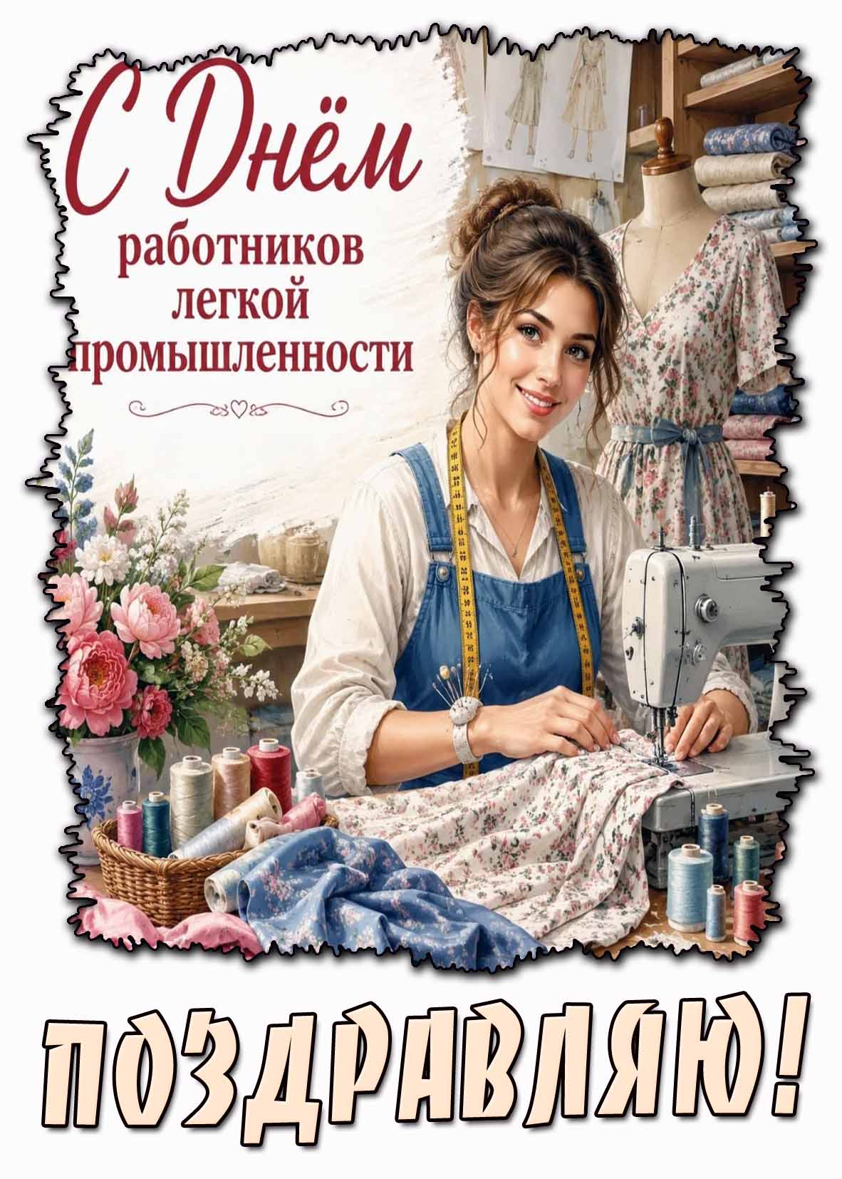 Открытка "С днём работников лёгкой промышленности! Поздравляю!"