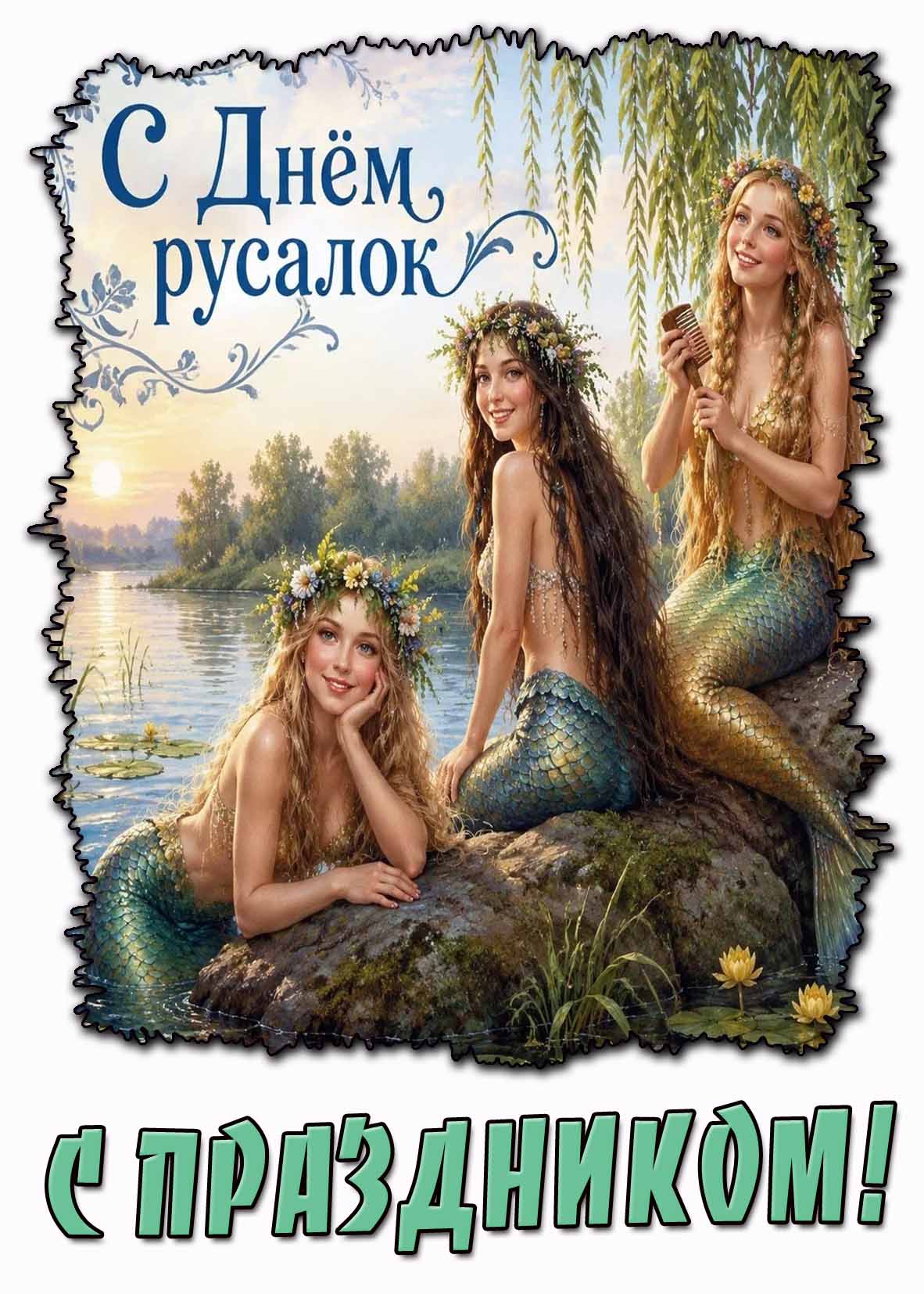 Открытка "С днём русалок! С праздником!"