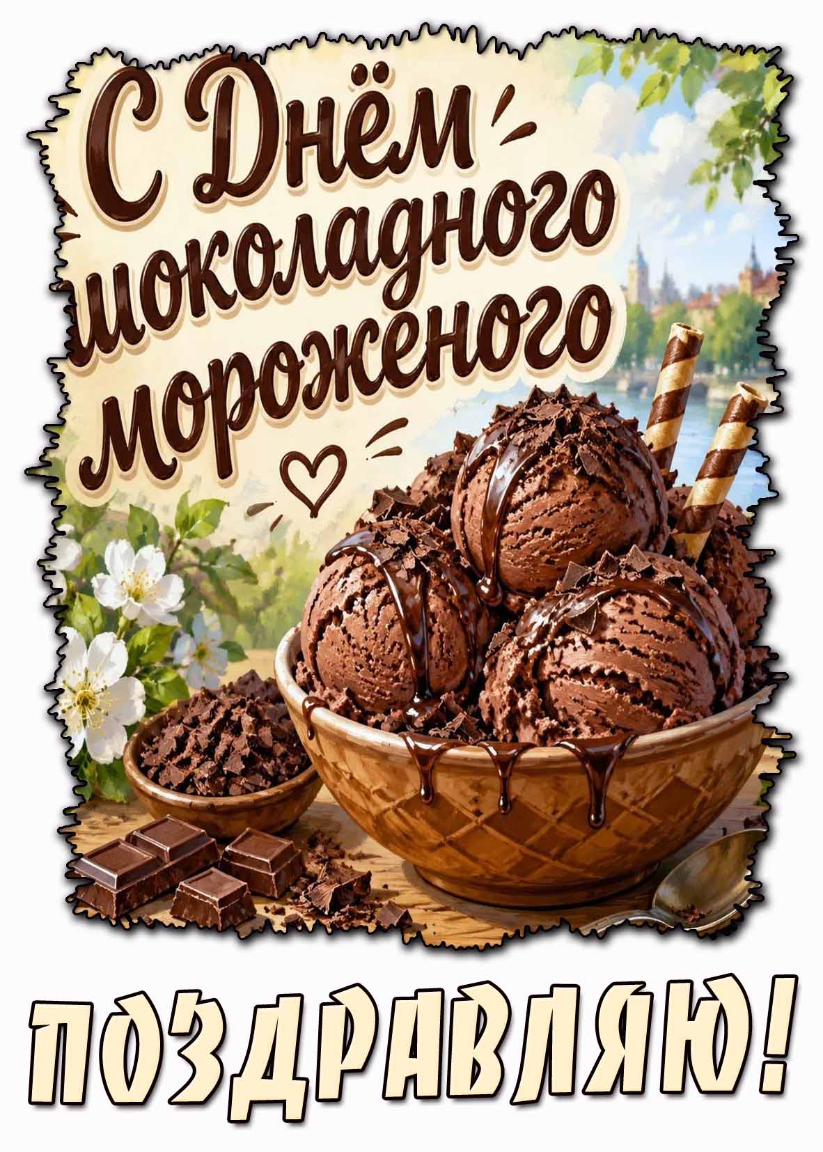 Открытка "С днём шоколадного мороженого! Поздравляю!"