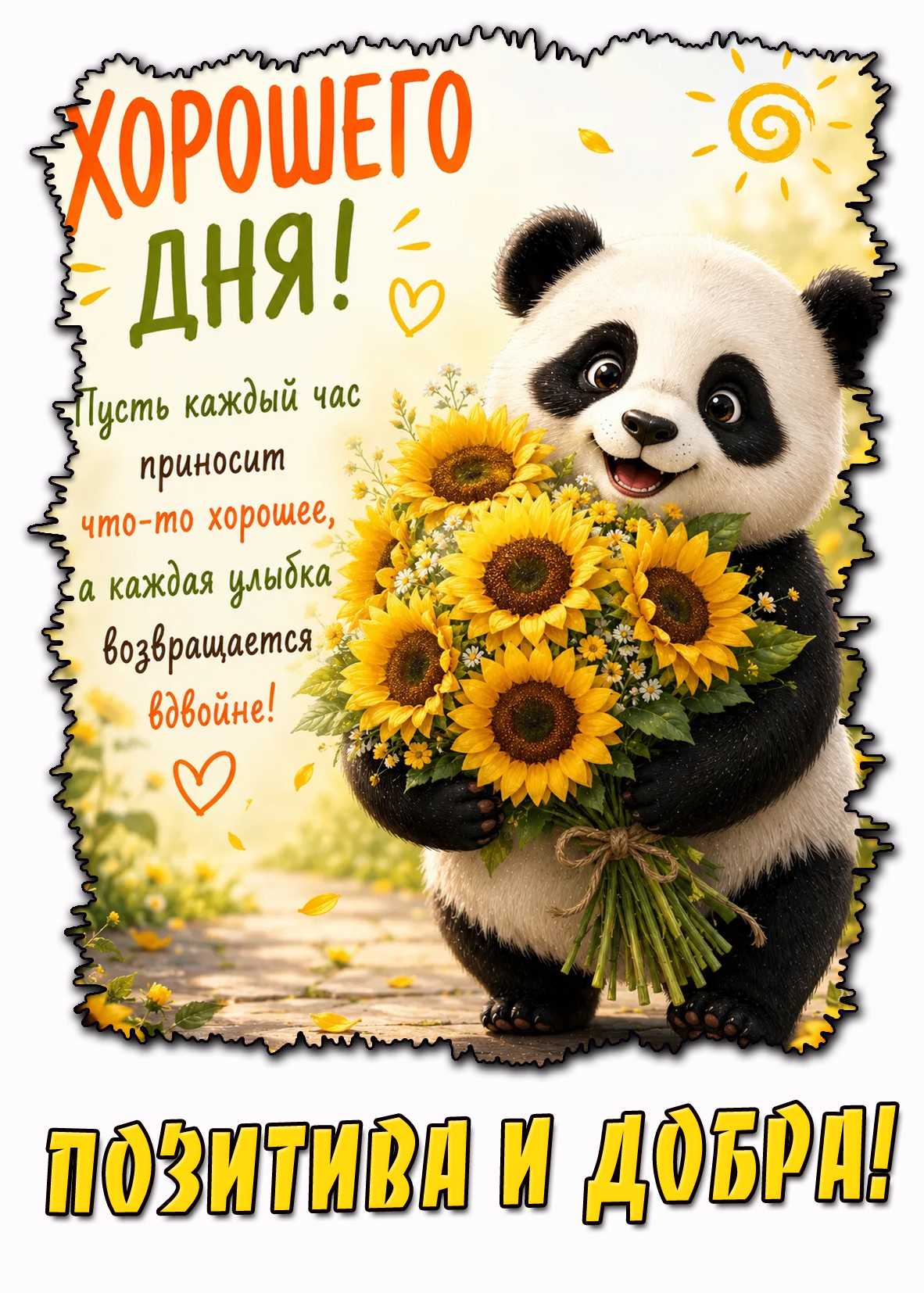 Открытка с пожеланием "Хорошего дня! Позитива и добра!"