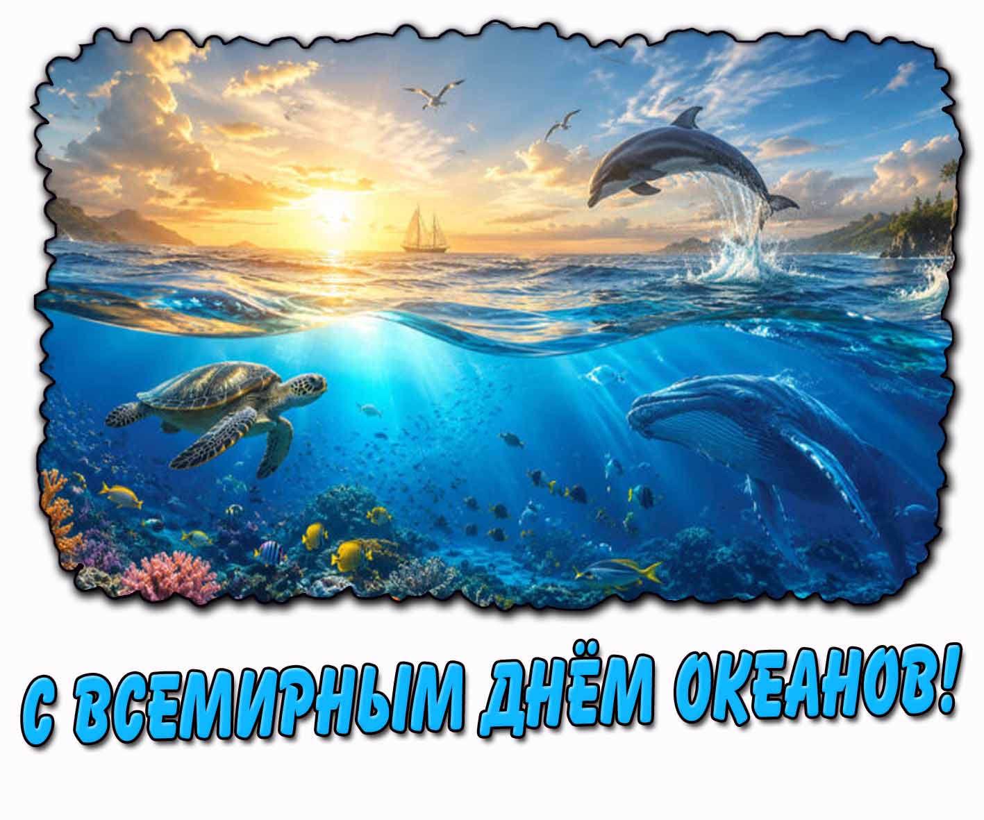 Открытка с Всемирным днём океанов