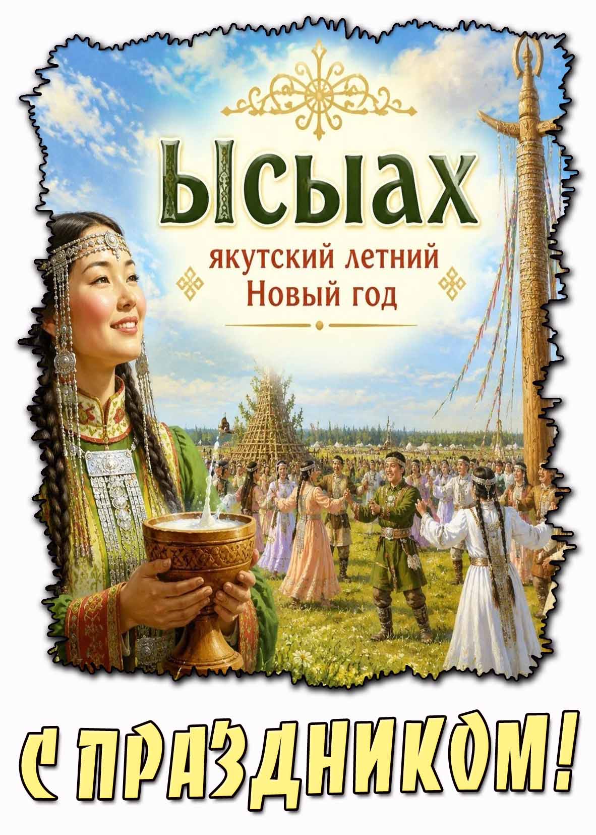 Открытка "Ысыах - Якутский летний Новый год! С праздником!"