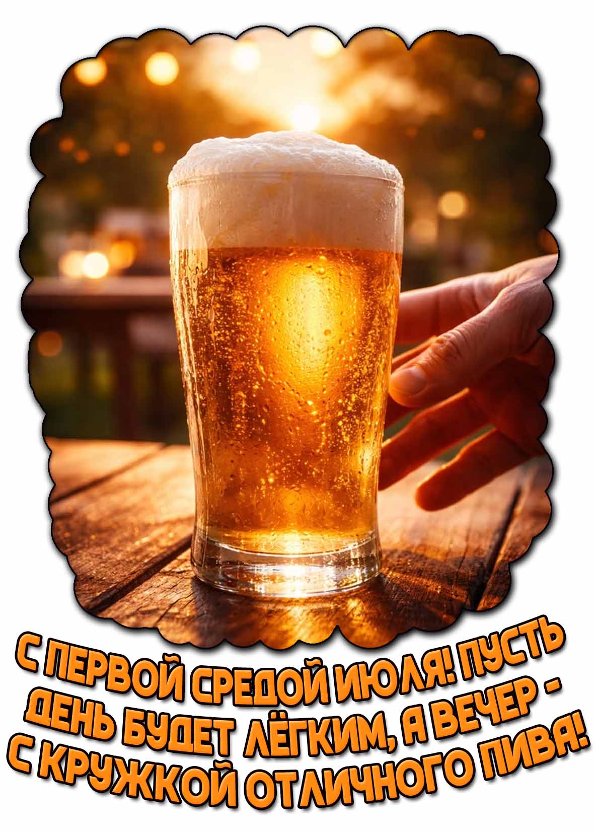 Картинка "С первой средой июля! Пусть день будет лёгким, а вечер - с кружкой отличного пива!"