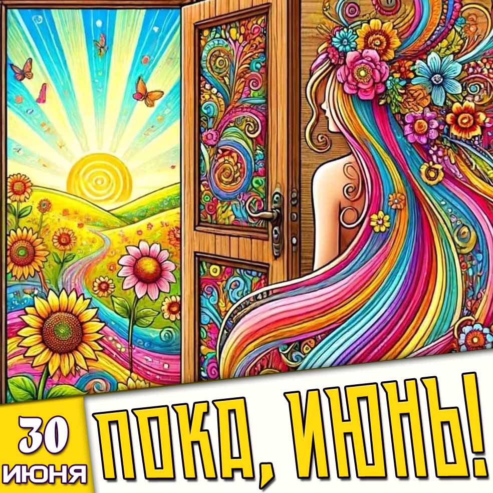 Открытка 30 июня - пока, июнь!