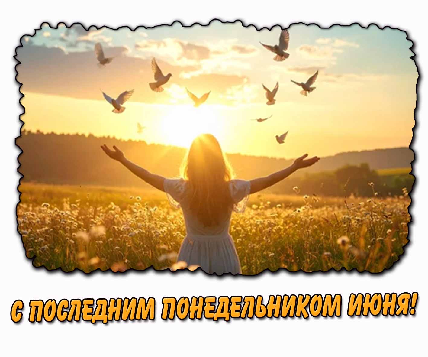 С последним понедельником июня! - открытка с девушкой