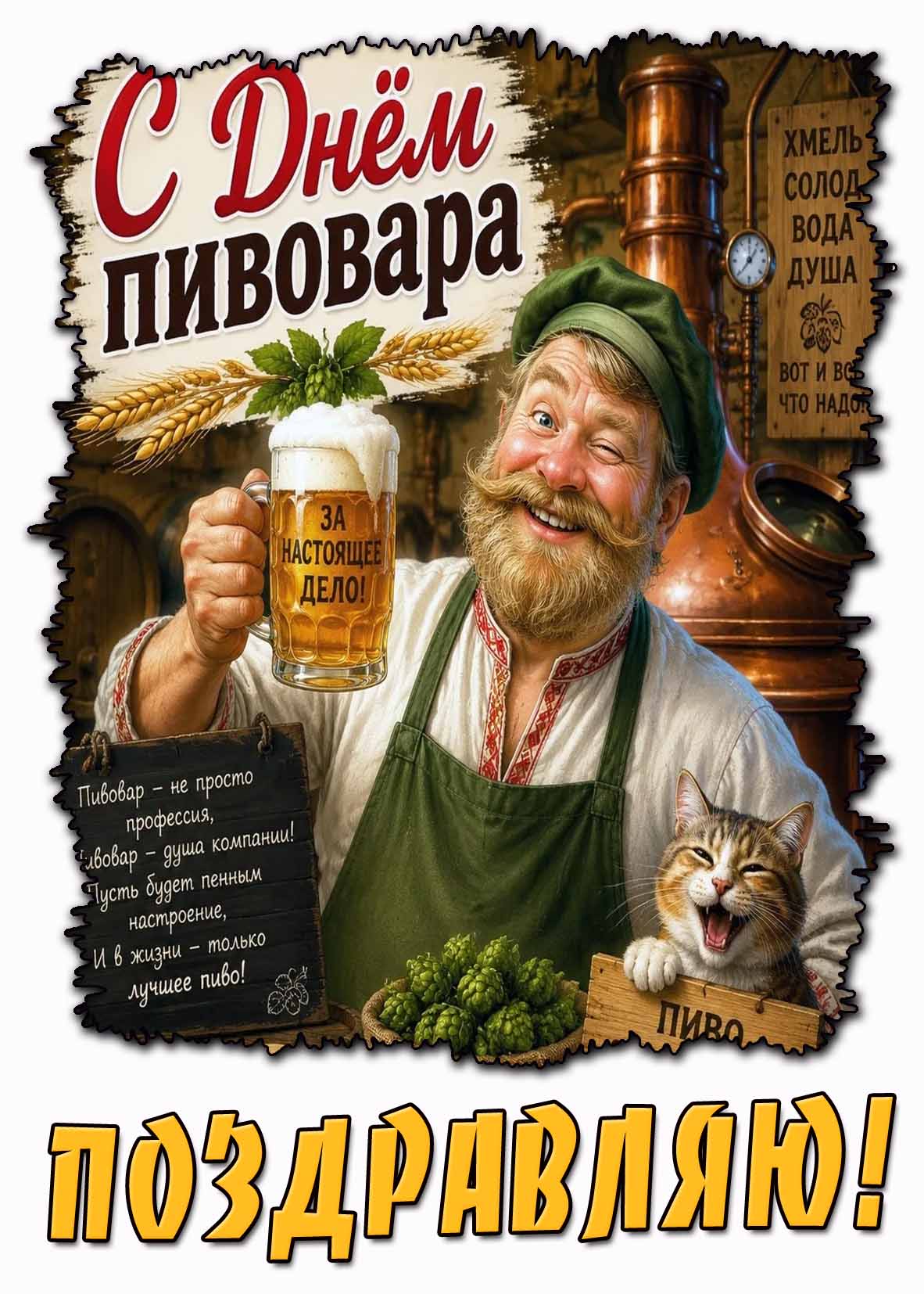 Поздравительная открытка с днём пивовара