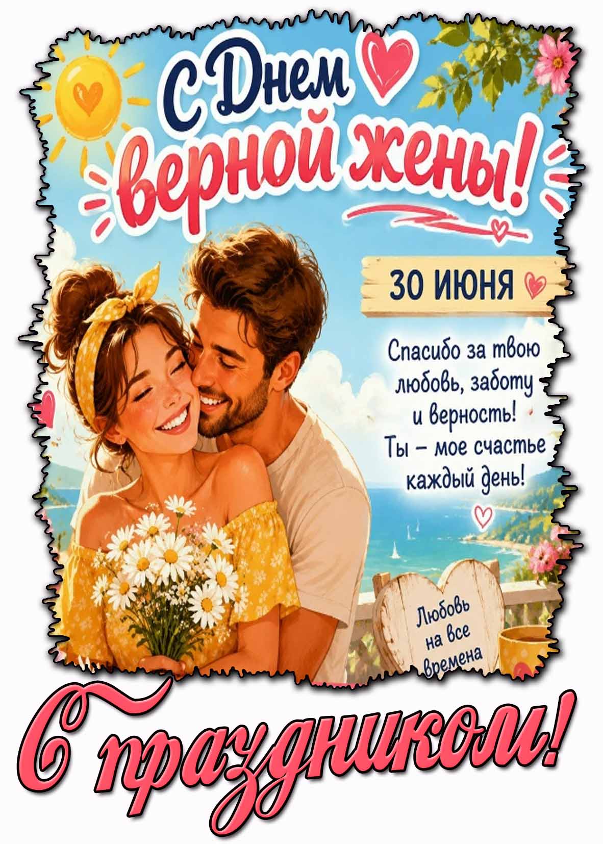 Поздравительная открытка "С днём верной жены! С Праздником!" - 30 июня