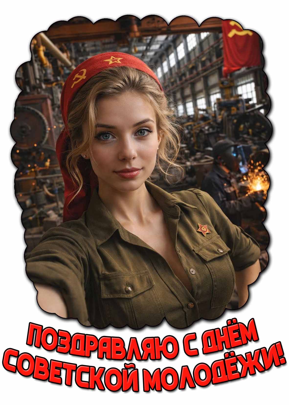 Поздравляю с днём советской молодёжи! - открытка с девушкой