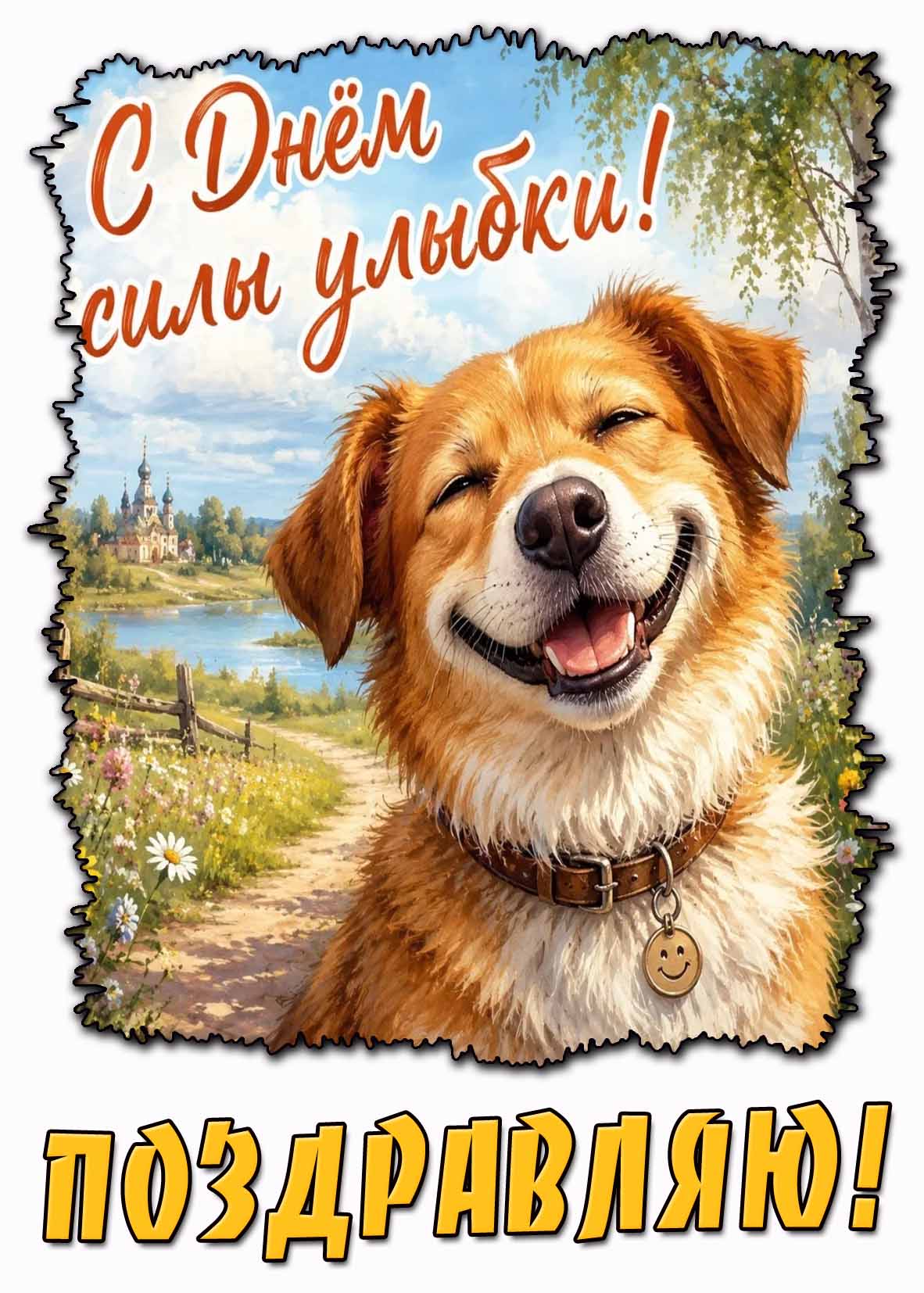 Позитивная открытка "С днём силы улыбки! Поздравляю!"