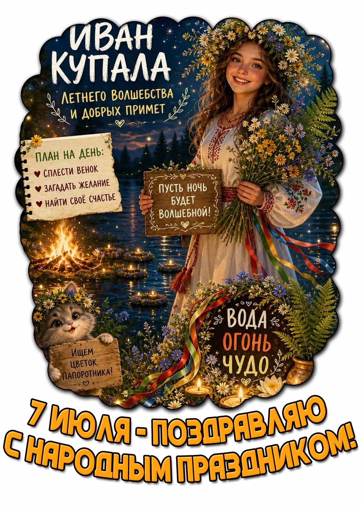 Картинка "7 июля - Иван Купала! Поздравляю с народным праздником! Пусть ночь будет волшебной!"