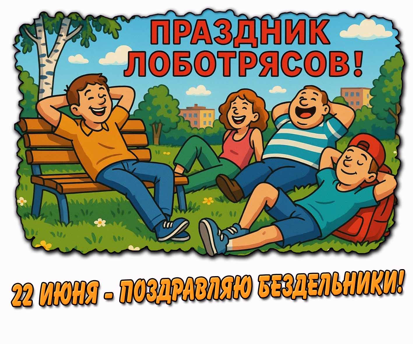 Летняя картинка "22 июня - праздник лоботрясов! Поздравляю бездельники!"