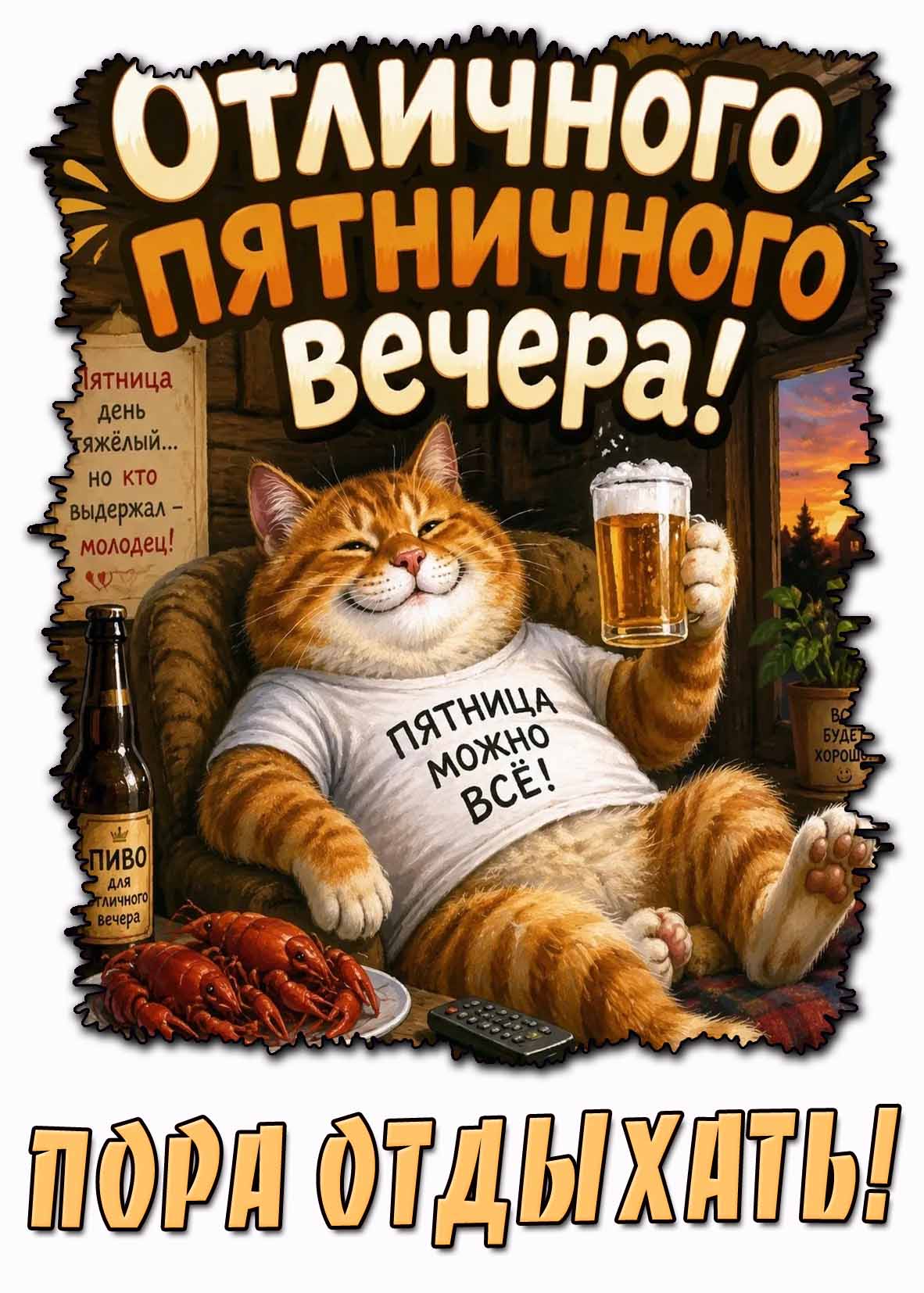 Прикольная картинка "Отличного пятничного вечера! Пора отдыхать!"
