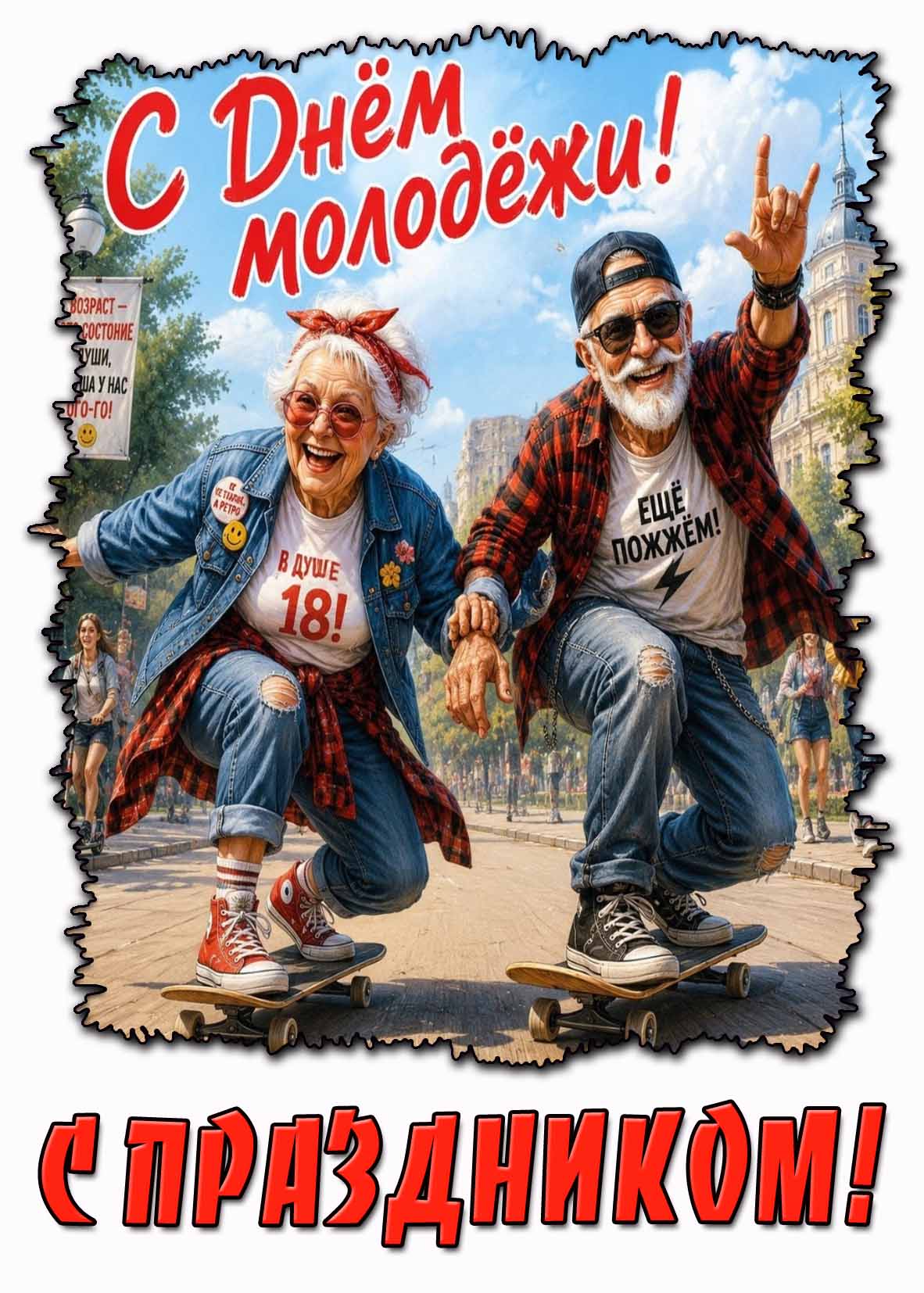 Прикольная картинка "С днём молодёжи! С праздником! В душе 18!"