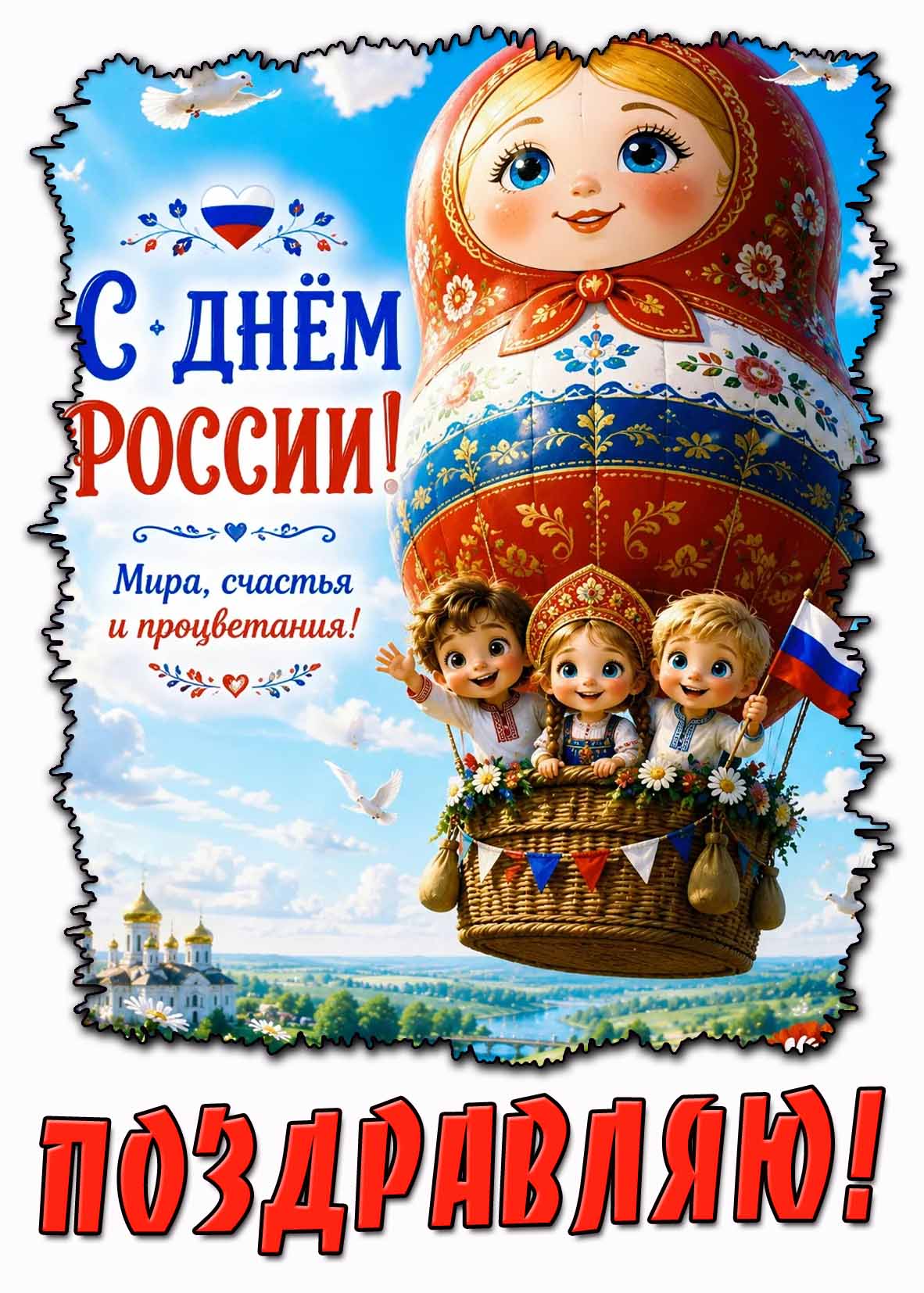 Прикольная картинка "С днём России! Мира, счастья и процветания! Поздравляю!"