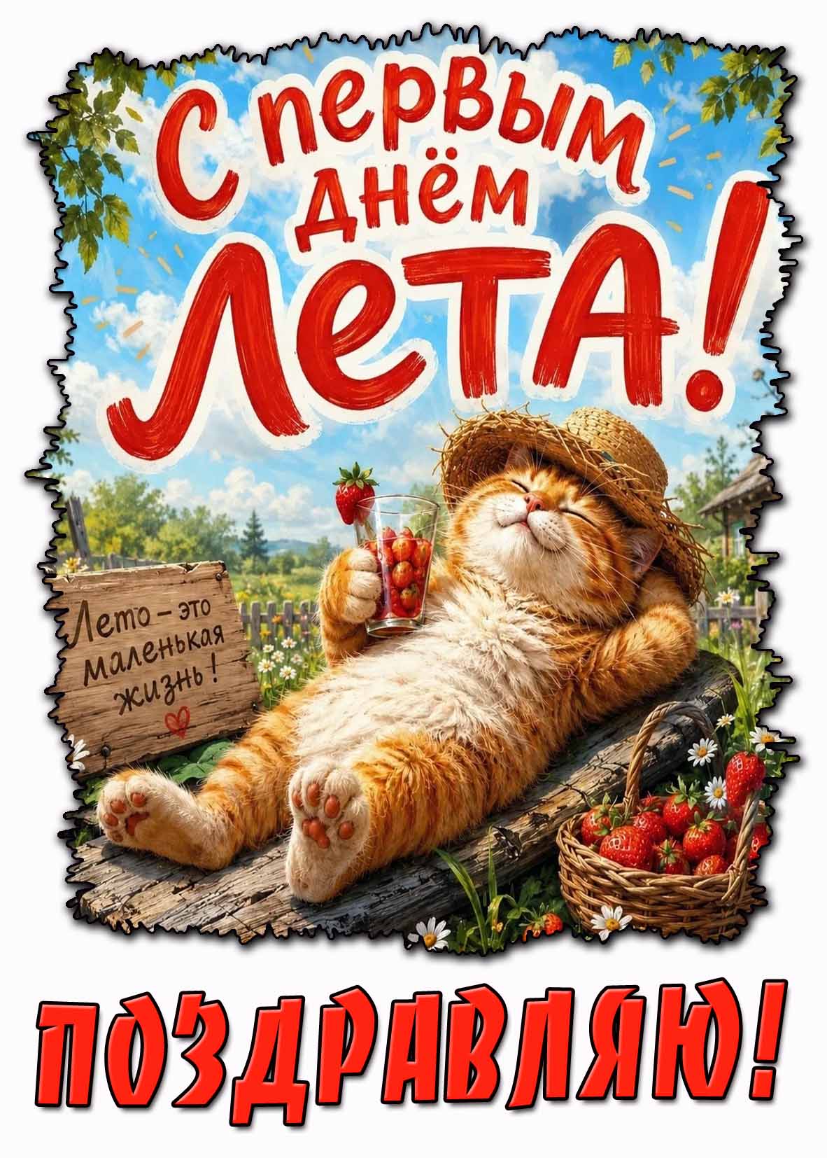 Прикольная картинка "С первым днём лета! Лето - это маленькая жизнь! Поздравляю!"