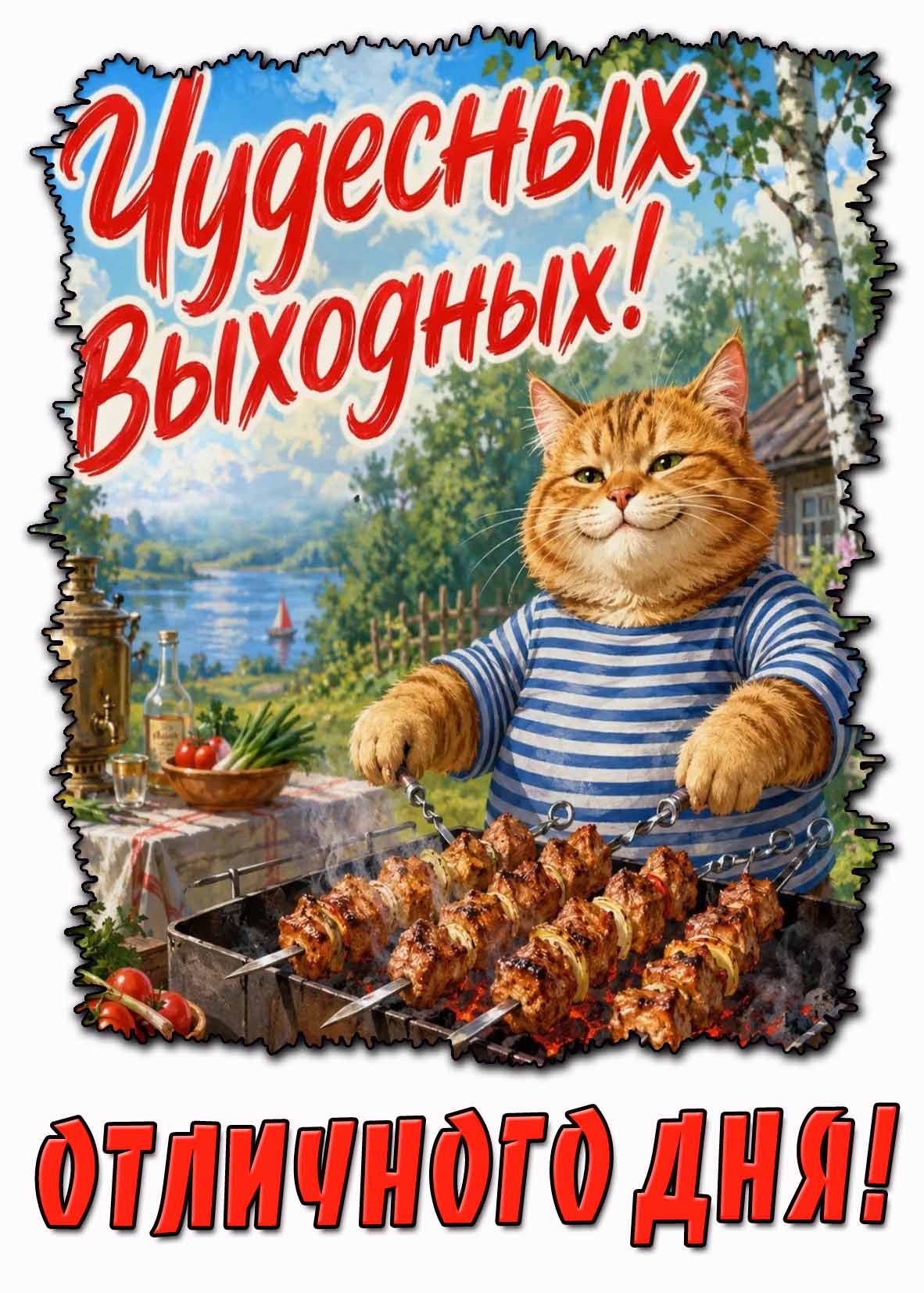 Прикольная летняя открытка "Чудесных выходных! Отличного дня!"