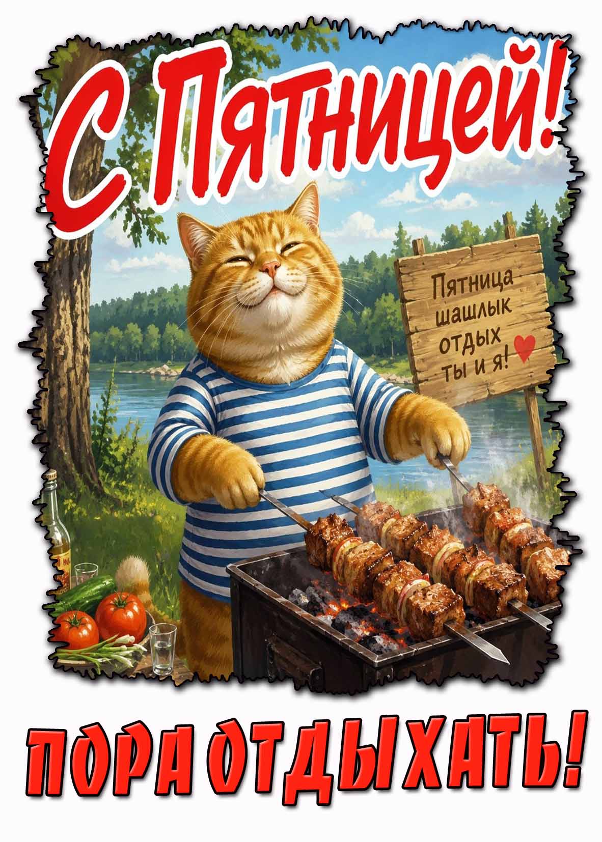 Прикольная летняя открытка "С пятницей! Пора отдыхать!"