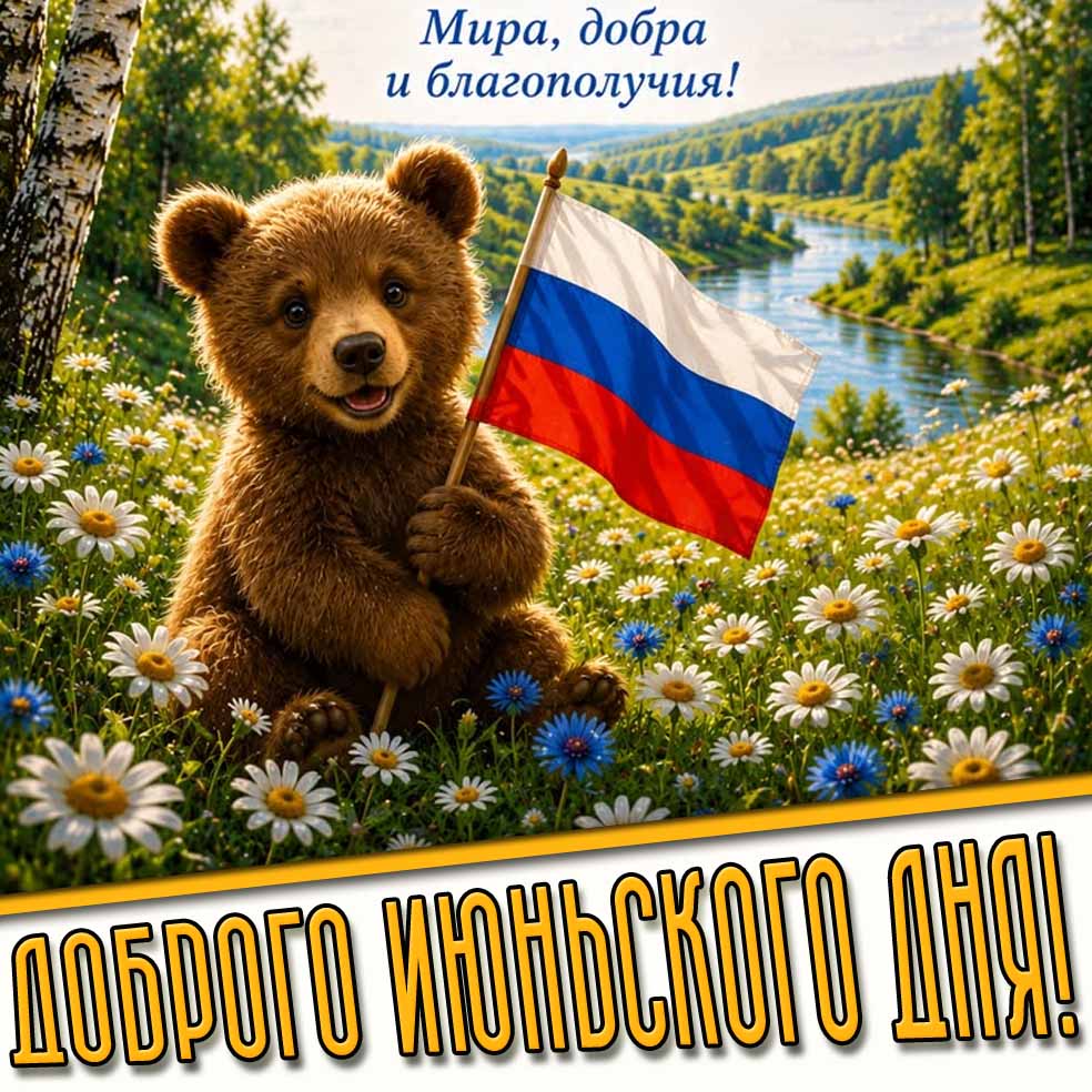 Прикольная открытка "Доброго июньского дня! Мира, добра и благополучия!"