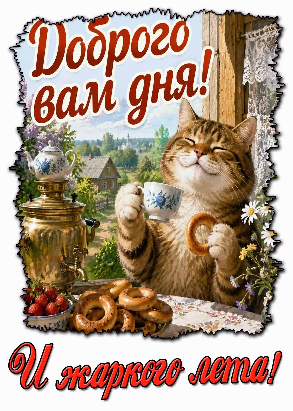 Прикольная открытка "Доброго вам дня! И жаркого лета!"