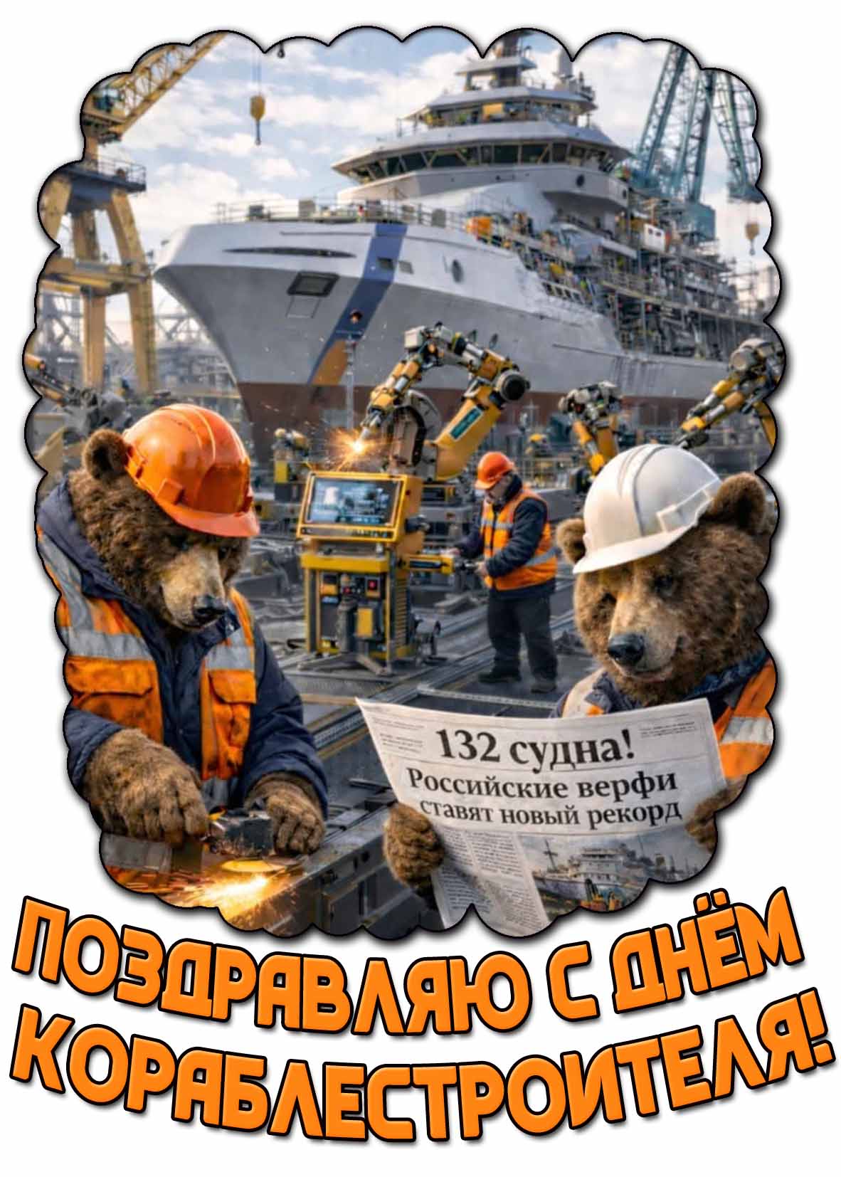 Прикольная открытка "Поздравляю с днём кораблестроителя!"