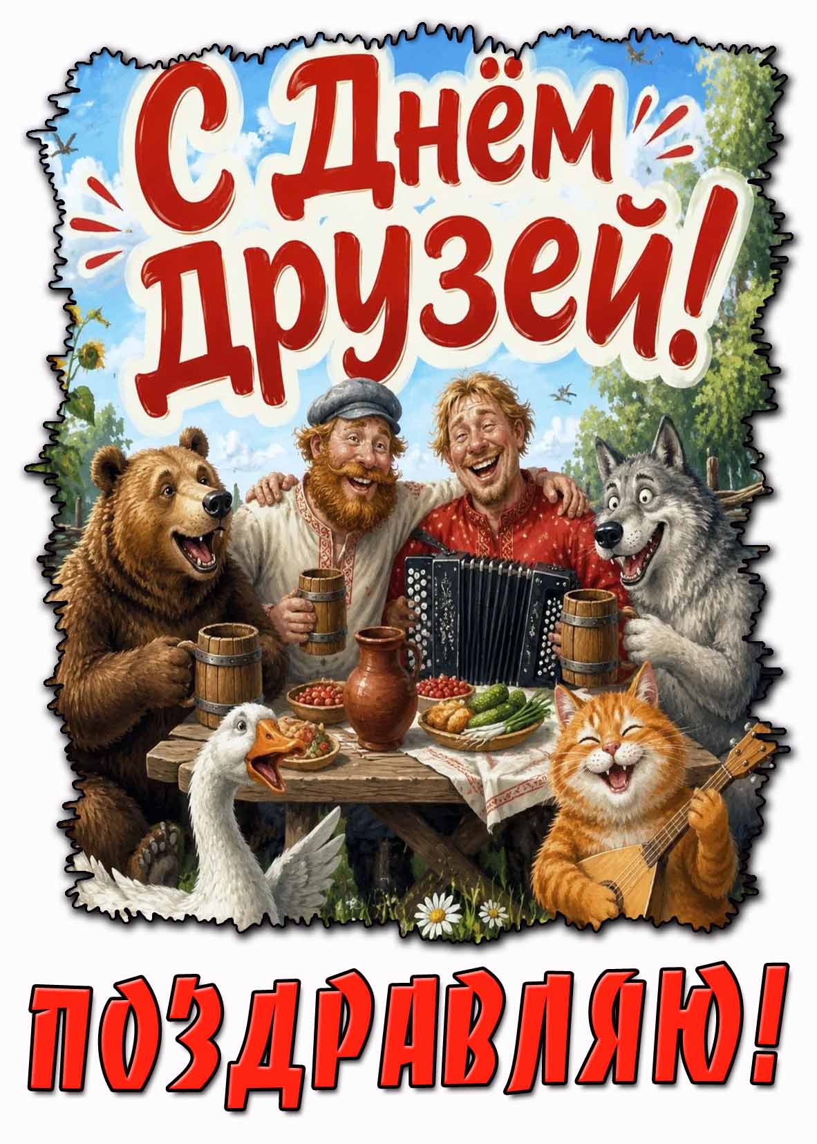 Прикольная открытка "С днём друзей! Поздравляю!"