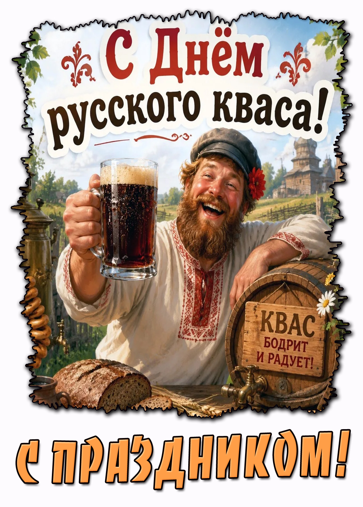 Прикольная открытка "С днём русского кваса! С праздником!"