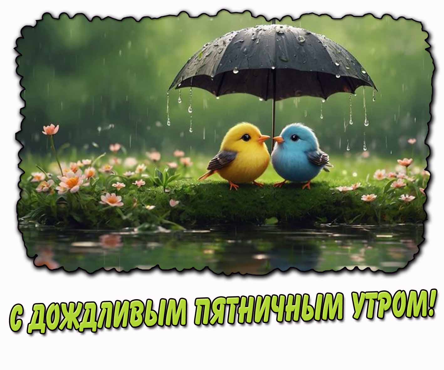 Летняя картинка с добрым дождливым пятничным утром