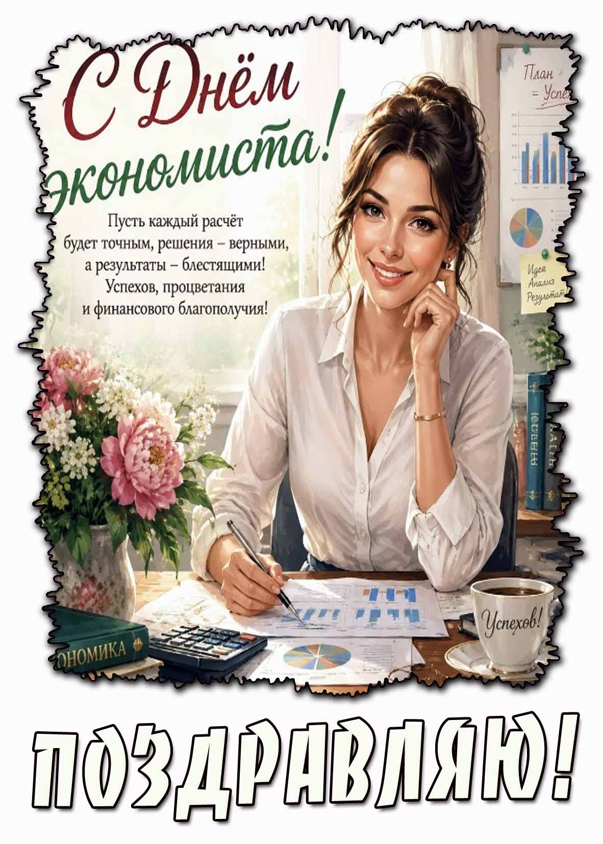 С днём экономиста! Поздравляю! - открытка для женщины