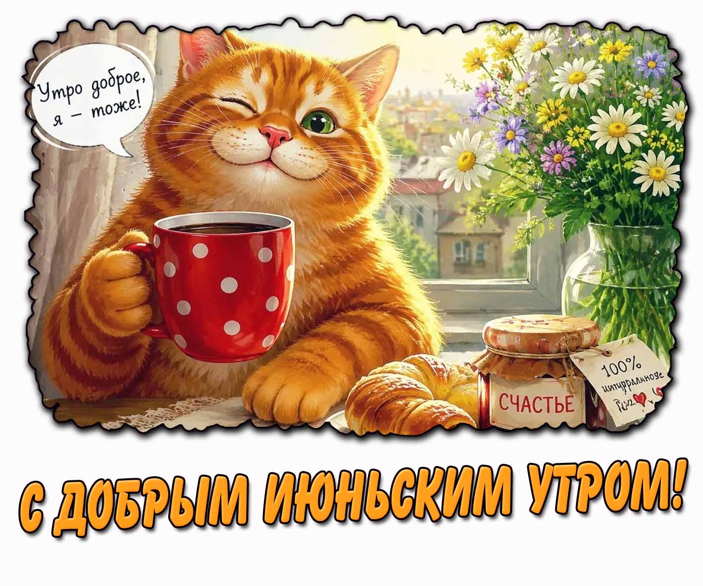 С добрым июньским утром! - открытка с прикольным котом